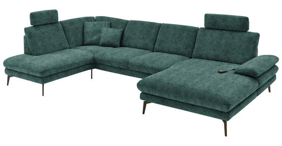 WOHNLANDSCHAFT in Velours Blau, Grün - Blau/Schwarz, Design, Textil/Metall (208/344/180cm) - Dieter Knoll