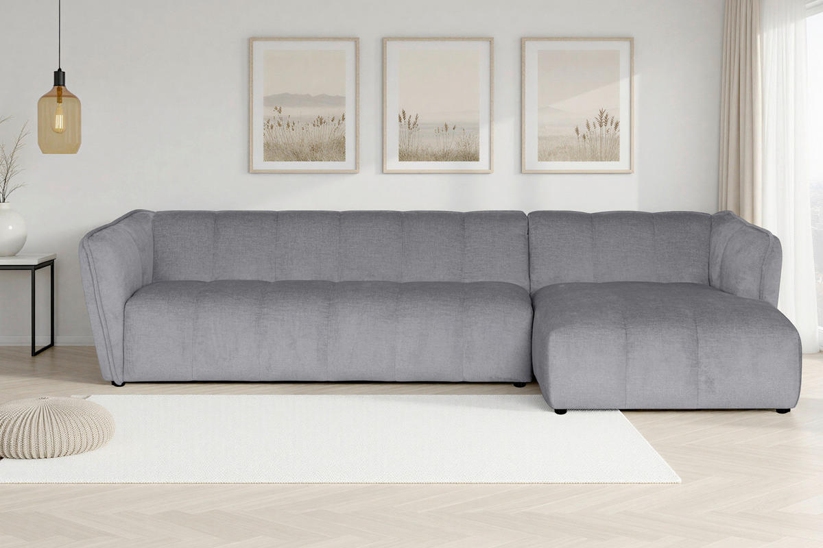 ECKSOFA Chenille Hellgrau  - Hellgrau/Schwarz, Design, Textil (306/160cm) - MID.YOU