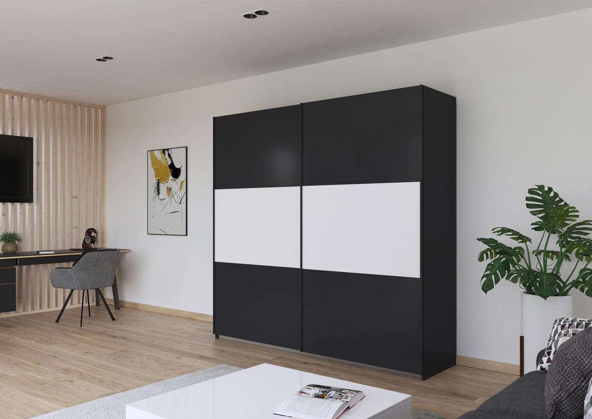 SCHWEBETÜRENSCHRANK in Grau, Weiss, Alufarben  - Weiss/Alufarben, Modern, Holzwerkstoff/Metall (218/210/59cm) - Rauch Möbel
