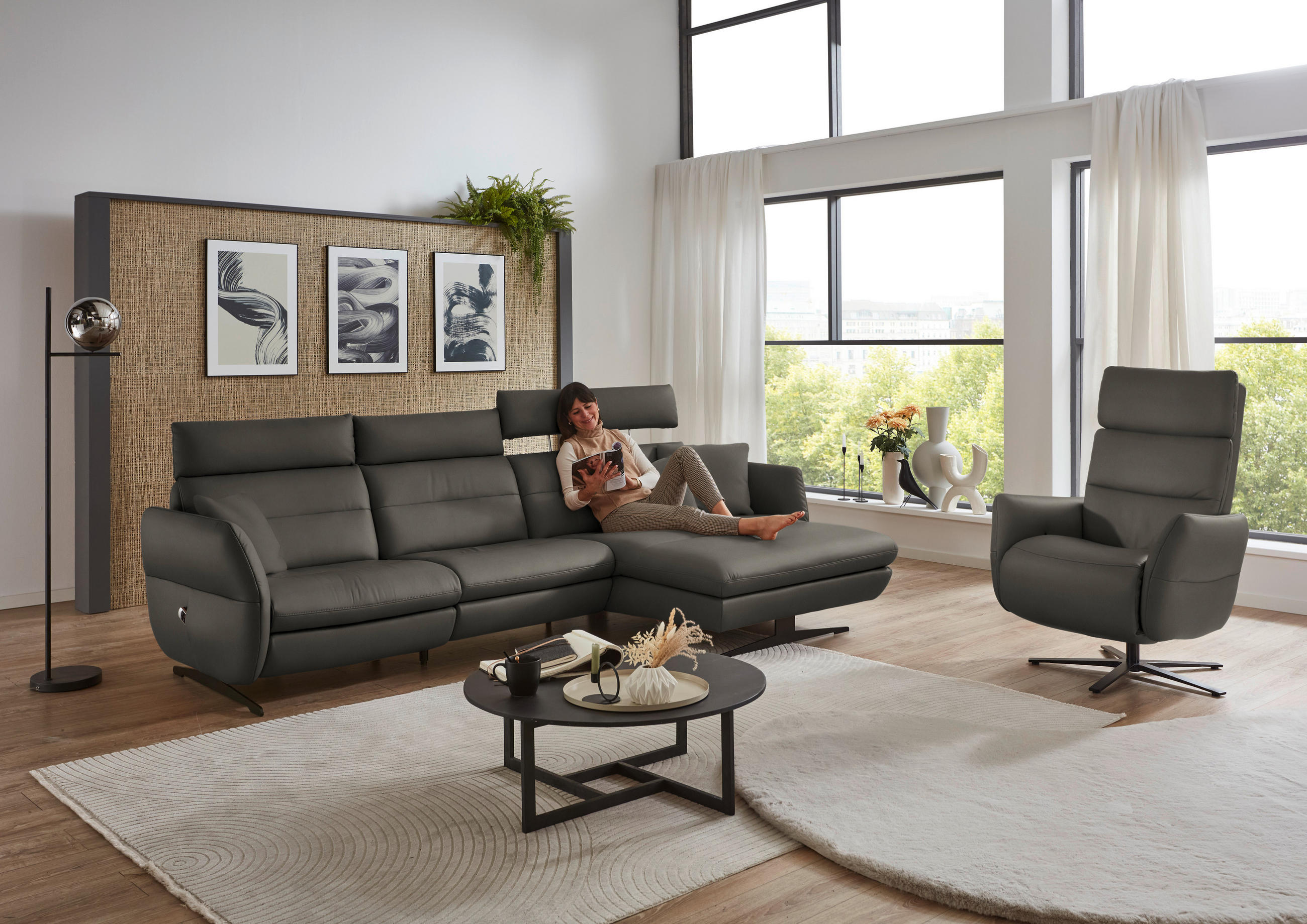 RELAXSESSEL in Leder Dunkelgrau  - Dunkelgrau/Schwarz, Design, Leder/Metall (82/119/85cm) - Dieter Knoll