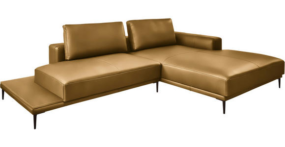 ECKSOFA  in Echtleder Senfgelb  304/201 cm  - Senfgelb/Schwarz, Design, Leder/Metall (304/201cm) - Belluti