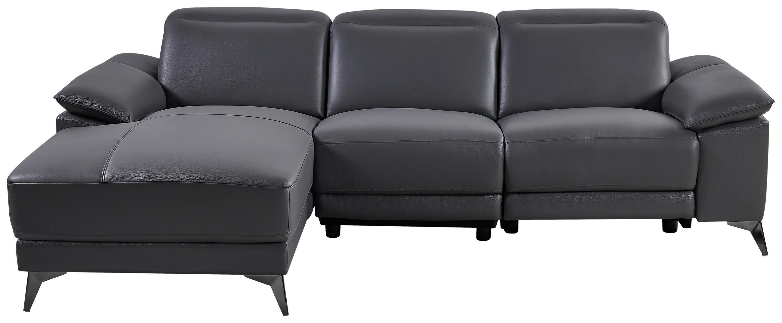 ECKSOFA Grau Echtleder  - Schwarz/Grau, Design, Leder/Metall (171/255cm) - Livetastic