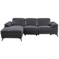 ECKSOFA Grau Echtleder  - Schwarz/Grau, Design, Leder/Metall (171/255cm) - Livetastic