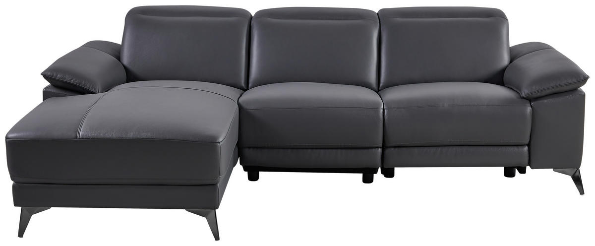 ECKSOFA Grau Echtleder  - Schwarz/Grau, Design, Leder/Metall (171/255cm) - Livetastic