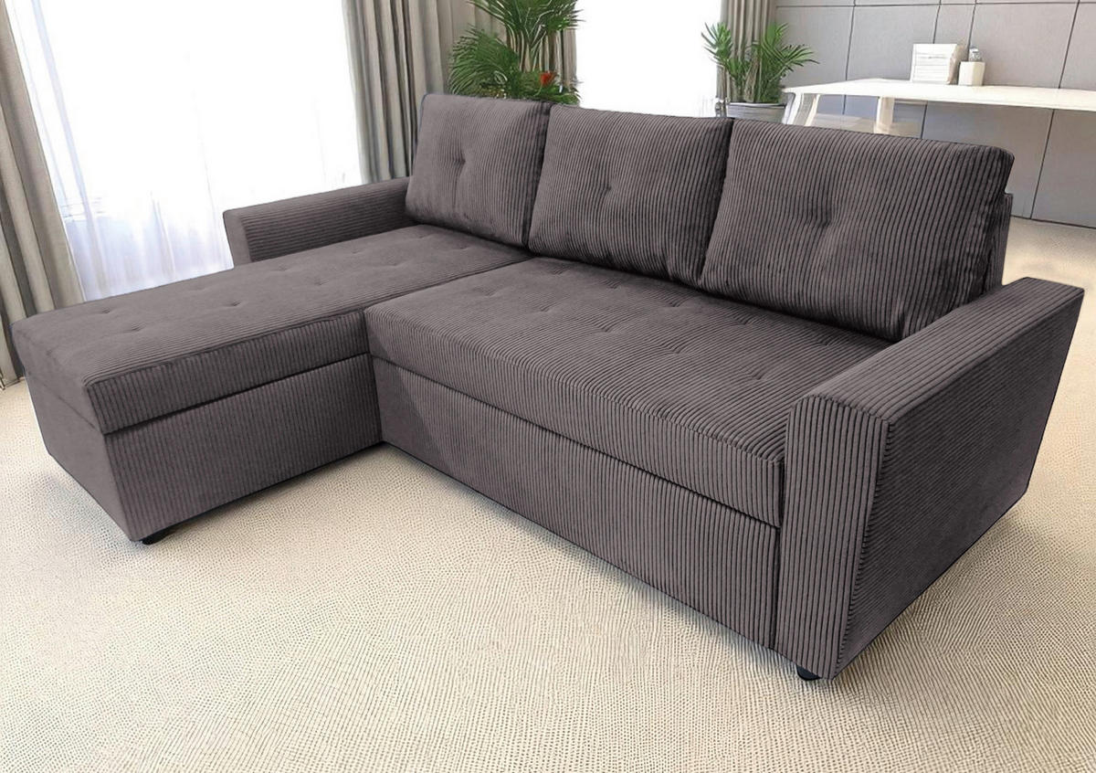 ECKSOFA TERMOLI in Cord Graubraun  155/231 cm  - Graubraun/Schwarz, Design, Kunststoff/Textil (155/231cm) - MID.YOU