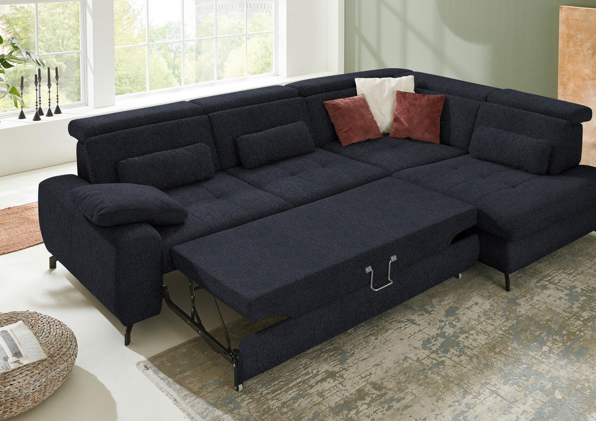 ECKSOFA in Chenille Schwarz  - Schwarz, Design, Textil/Metall (310/220cm) - Beldomo Style