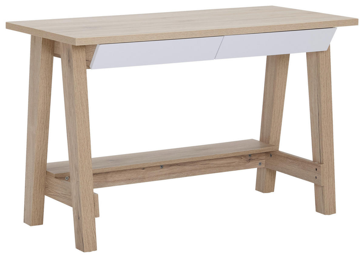 SCHREIBTISCH 120/55/76 cm  in Weiß, Eiche San Remo  - Weiß/Eiche San Remo, Design, Holzwerkstoff/Metall (120/55/76cm) - Voleo
