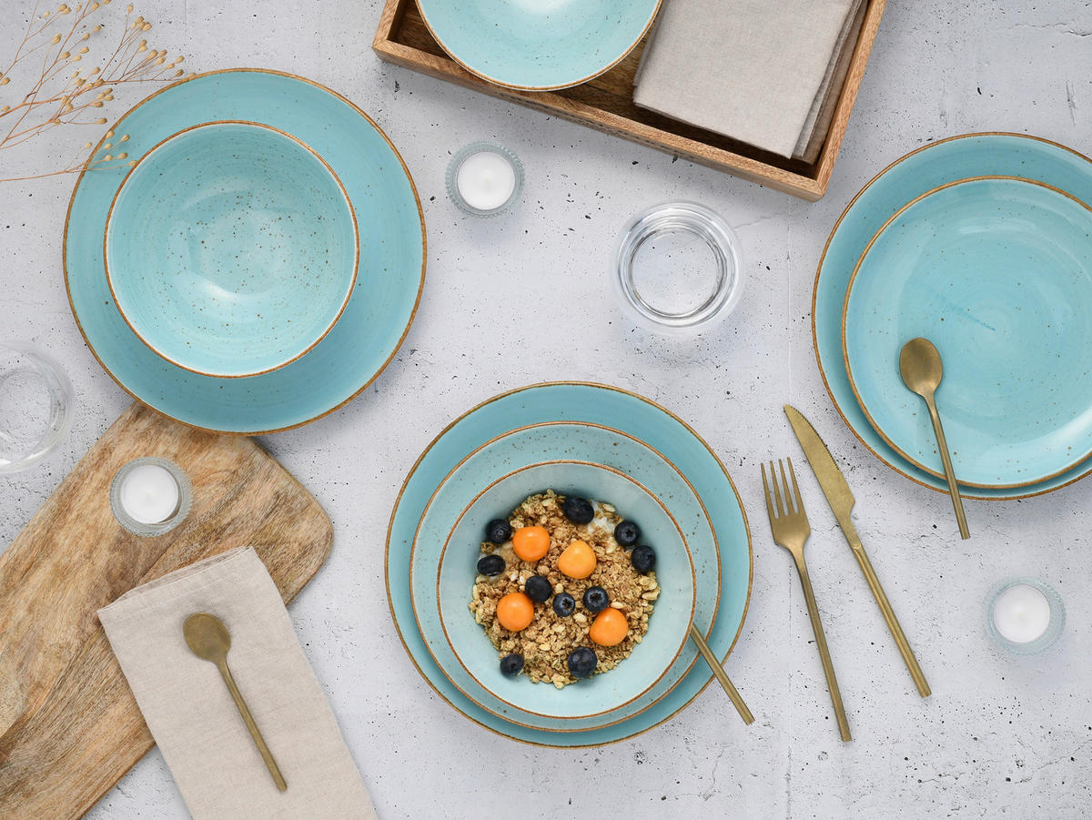 KOMBISERVICE Weiß, Hellblau Vintage Nature Aqua 16-teilig 4 Personen  - Weiß/Hellblau, Basics, Keramik - Creatable