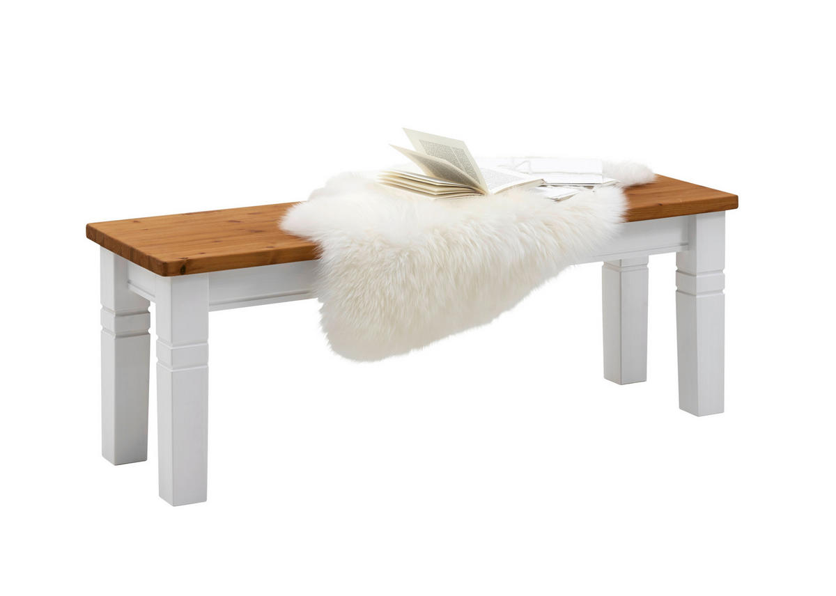 SITZBANK 130/46/40 cm Bernsteinfarben, Weiß Kiefer massiv  - Bernsteinfarben/Weiß, ROMANTIK / LANDHAUS, Holz (130/46/40cm) - Boxxx