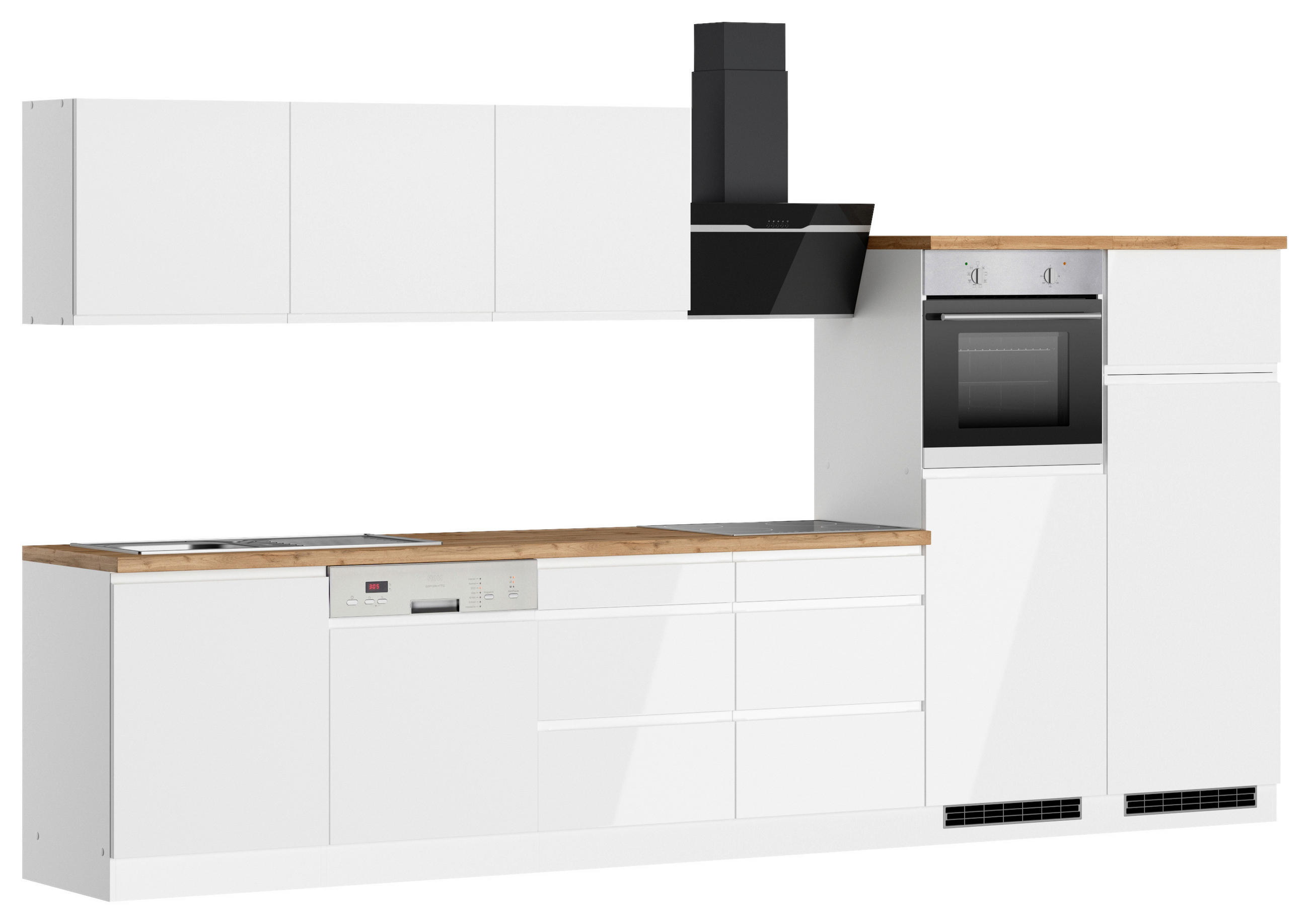 BLOC DE CUISINE 360 cm   in blanc, chêne wotan, blanc haute brillance  - chêne wotan/blanc haute brillance, Lifestyle, matériau de bois (360cm) - Held