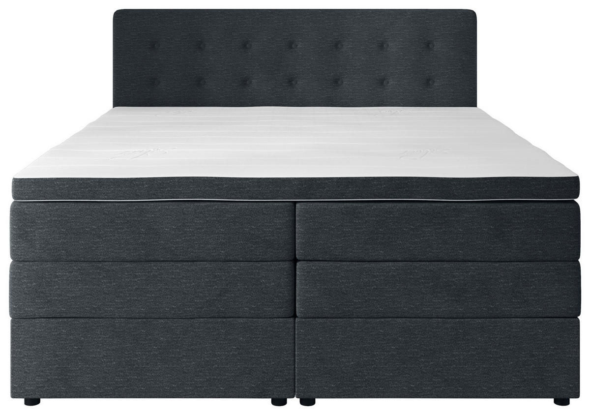 BOXSPRINGBETT 200/200 cm,  in Anthrazit, gepolstertes Kopfteil, Bettkasten, Topper, Matratzen, H3 + H4 = fest + sehr fest  - Anthrazit/Schwarz, KONVENTIONELL, Kunststoff/Textil (200/200cm) - Chameo