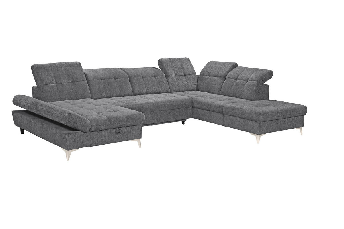 WOHNLANDSCHAFT Mikrovelours Anthrazit  - Kaschmir/Anthrazit, Modern, Kunststoff/Textil (169/348/245cm) - MID.YOU