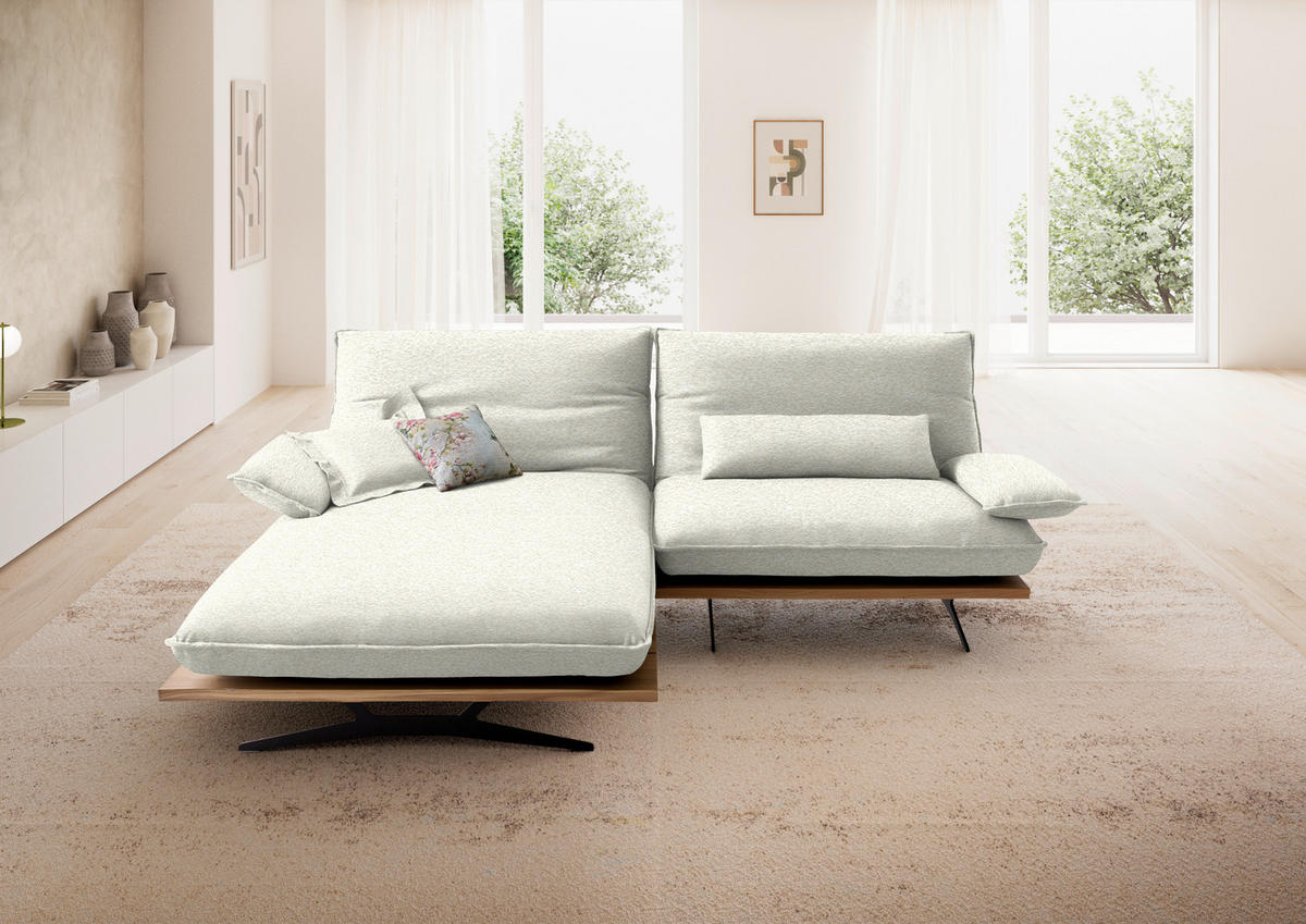 ECKSOFA Chenille, Flachgewebe Creme, Wildeiche  - Wildeiche/Creme, Design, Holz/Textil (161/284cm) - Koinor