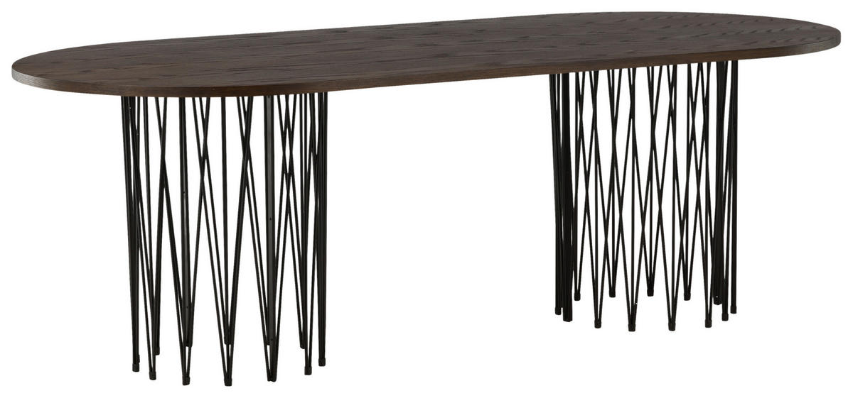 ESSTISCH furniert oval Schwarz, Dunkelbraun  - Dunkelbraun/Schwarz, Design, Holz/Metall (220/100/74cm) - Livetastic