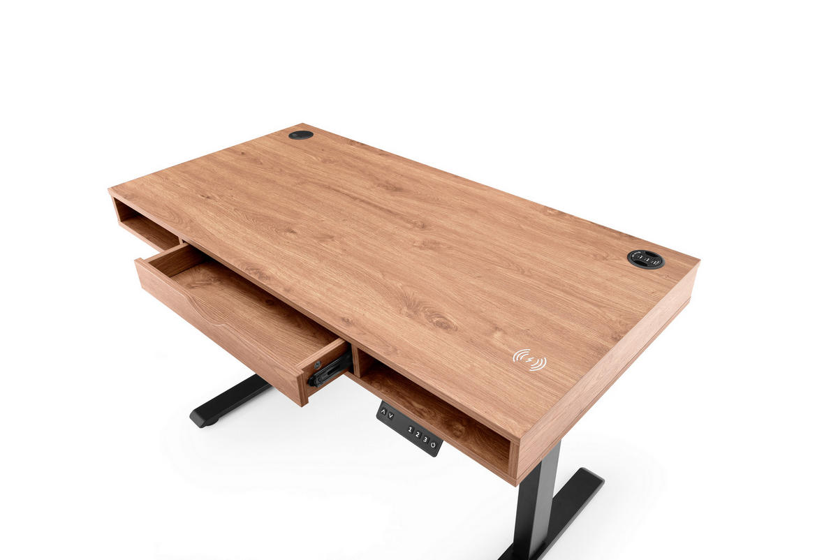 SCHREIBTISCH 120/60/72-110 cm  in Schwarz, Eichefarben  - Eichefarben/Schwarz, MODERN, Holz/Metall (120/60/72-110cm) - MID.YOU