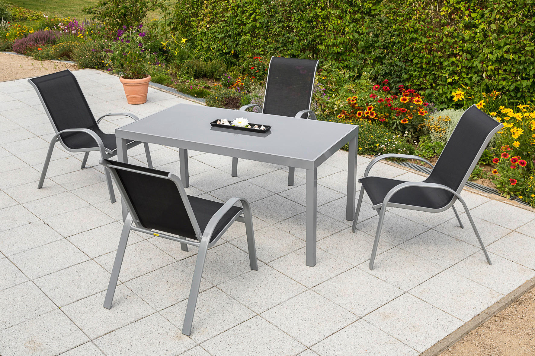 GARTENSET Aluminium - Silberfarben/Schwarz, MODERN, Textil/Metall - Gardenson