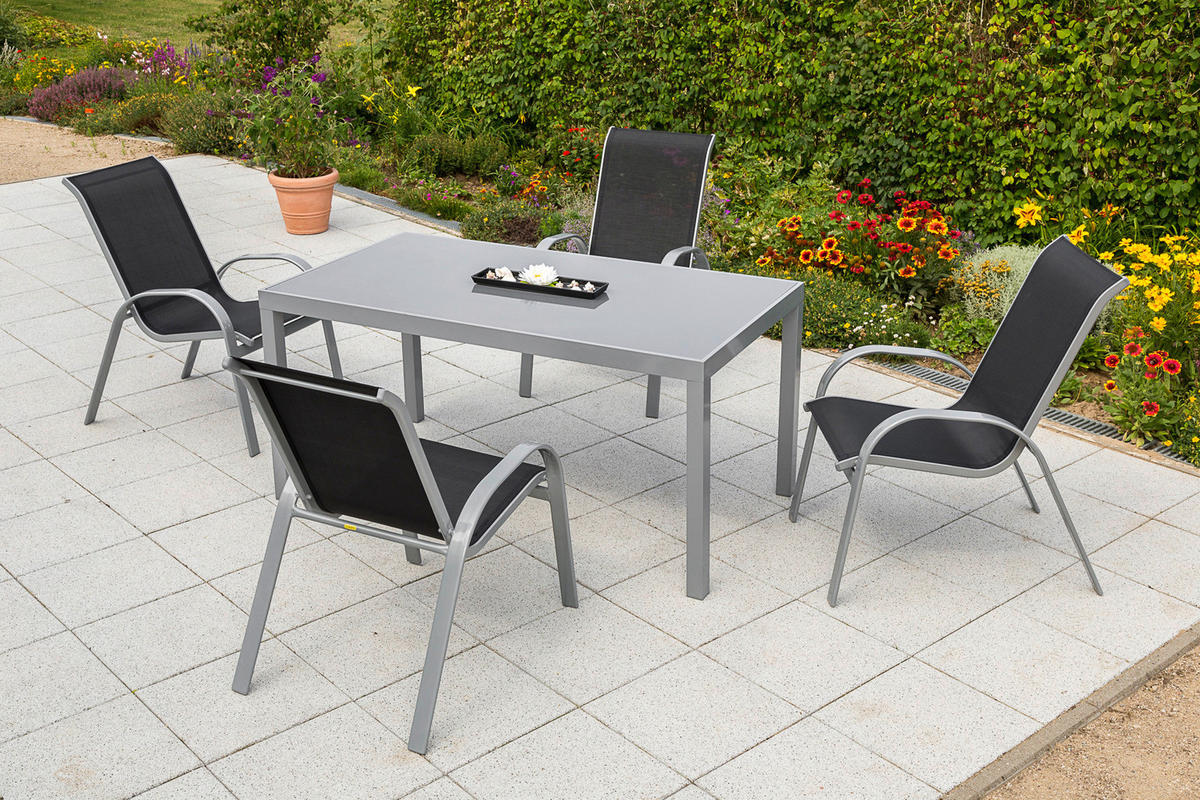 GARTENSET Aluminium  - Silberfarben/Schwarz, MODERN, Textil/Metall - Gardenson