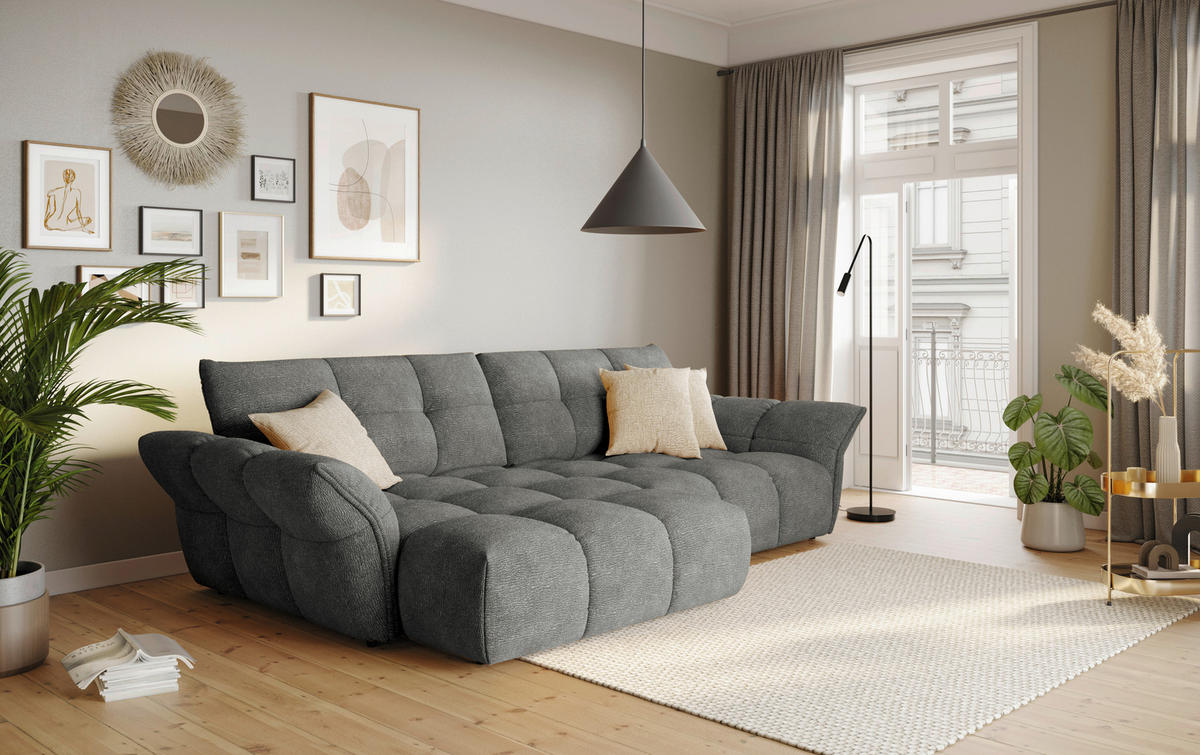 ECKSOFA Anthrazit Chenille Rücken echt  - Anthrazit/Schwarz, Design, Kunststoff/Textil (177/312cm) - Welnova