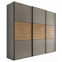 SCHWEBETÜRENSCHRANK in Hellgrau, Eiche Artisan  - Hellgrau/Schwarz, Holzwerkstoff/Metall (280/222/68cm) - Moderano