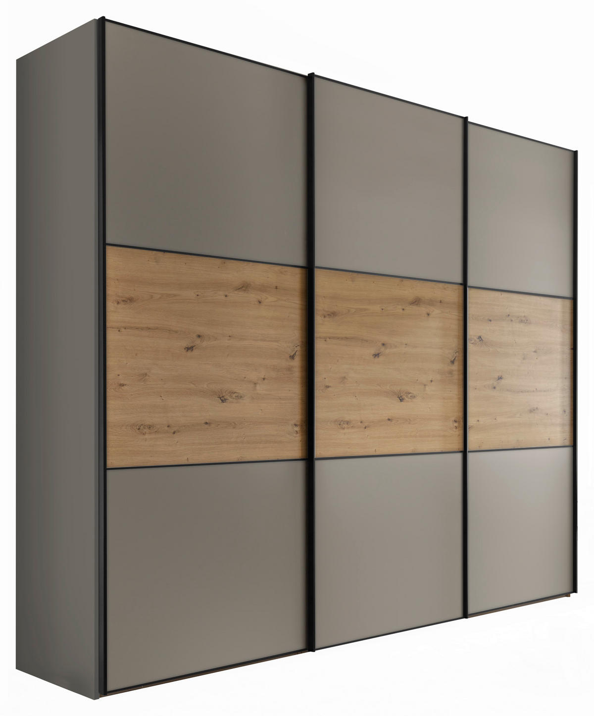 SCHWEBETÜRENSCHRANK in Hellgrau, Eiche Artisan  - Hellgrau/Schwarz, Holzwerkstoff/Metall (280/222/68cm) - Moderano