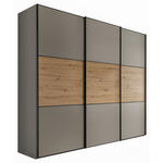 SCHWEBETÜRENSCHRANK 249/222/68 cm 3-türig Hellgrau, Eiche Artisan  - Hellgrau/Schwarz, Holzwerkstoff/Metall (249/222/68cm) - Moderano