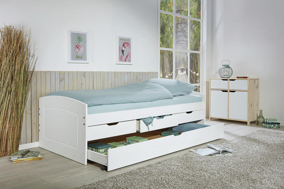 STAURAUMBETT 90/200 cm  in Weiß  - Weiß, LIFESTYLE, Holz (90/200cm) - Carryhome