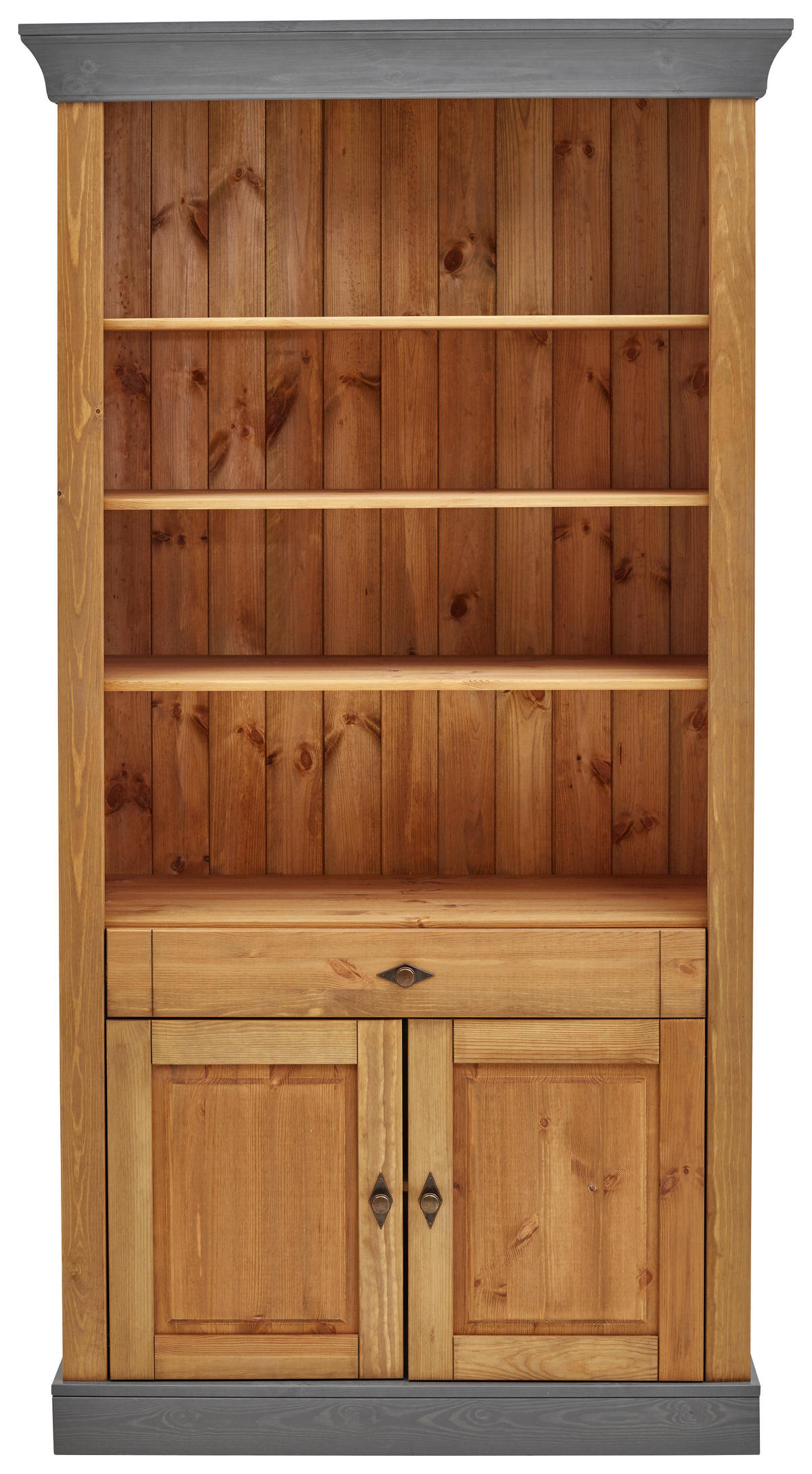 REGAL Kiefer massiv Grau, Laugenfarbig  - Laugenfarbig/Grau, ROMANTIK / LANDHAUS, Holz/Metall (108/202/45cm) - Boxxx