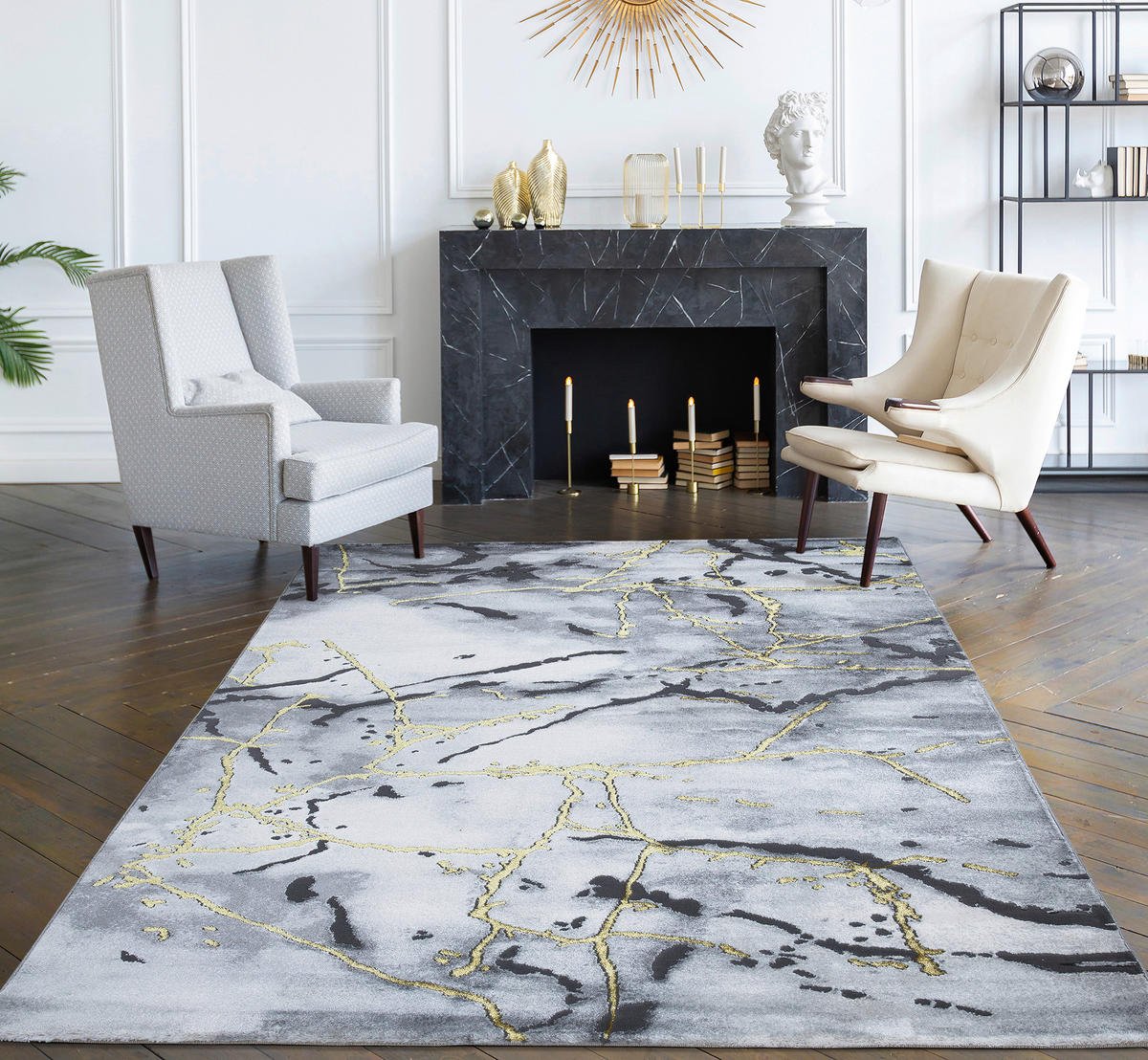 WEBTEPPICH 160/230 cm Saphira Goldfarben, Dunkelgrau  - Dunkelgrau/Goldfarben, LIFESTYLE, Textil (160/230cm) - Novel