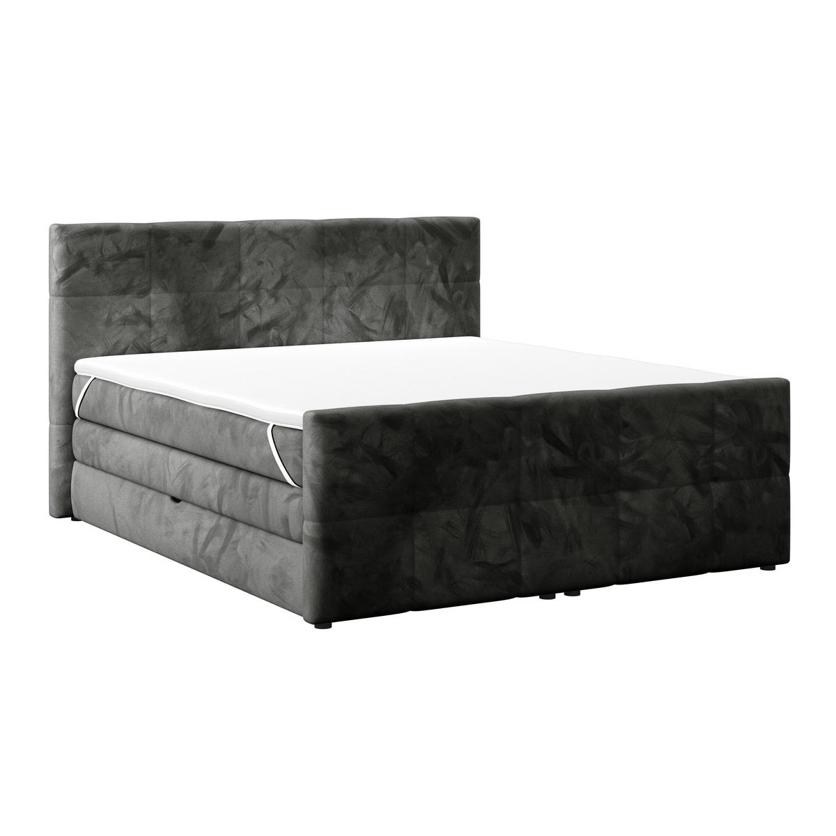 BOXSPRINGBETT 180/200 cm,  in Anthrazit, gepolstertes Kopfteil, Bettkasten, Topper, Matratzen, H3 + H3 = fest  - Anthrazit, KONVENTIONELL, Holz/Holzwerkstoff (180/200cm) - Luca Bessoni