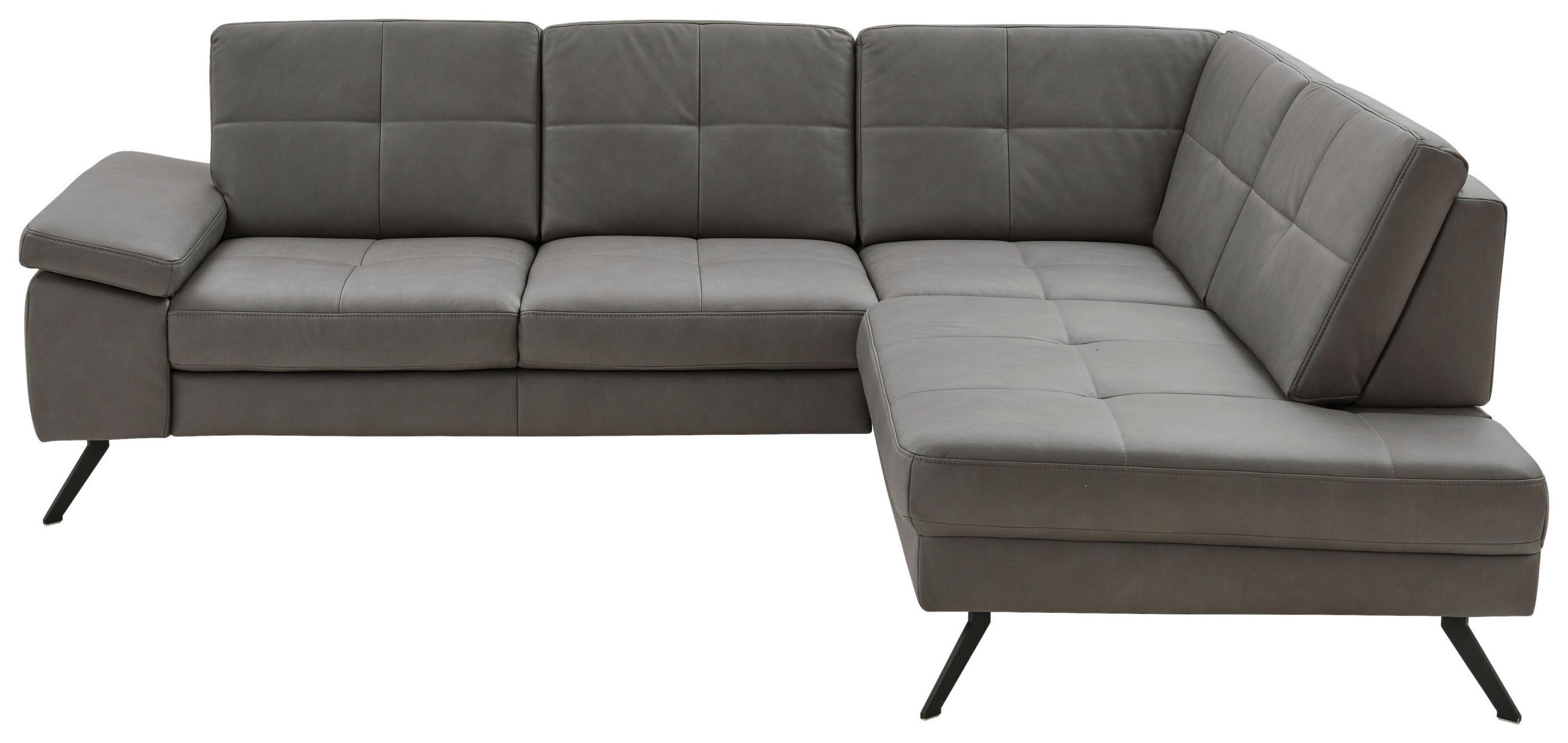 ECKSOFA Lederlook, Mikrofaser Dunkelgrau  - Dunkelgrau/Schwarz, Design, Textil/Metall (261/220cm) - Beldomo System