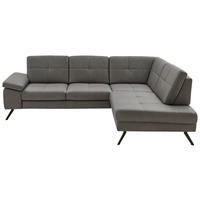 ECKSOFA Lederlook, Mikrofaser Dunkelgrau  - Dunkelgrau/Schwarz, Design, Textil/Metall (261/220cm) - Beldomo System