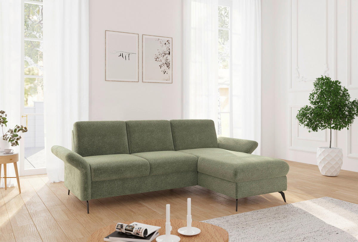 ECKSOFA ROCHELLE E Hellgrün Flachgewebe  - Schwarz/Hellgrün, KONVENTIONELL, Textil/Metall (251/164cm) - Sit & More