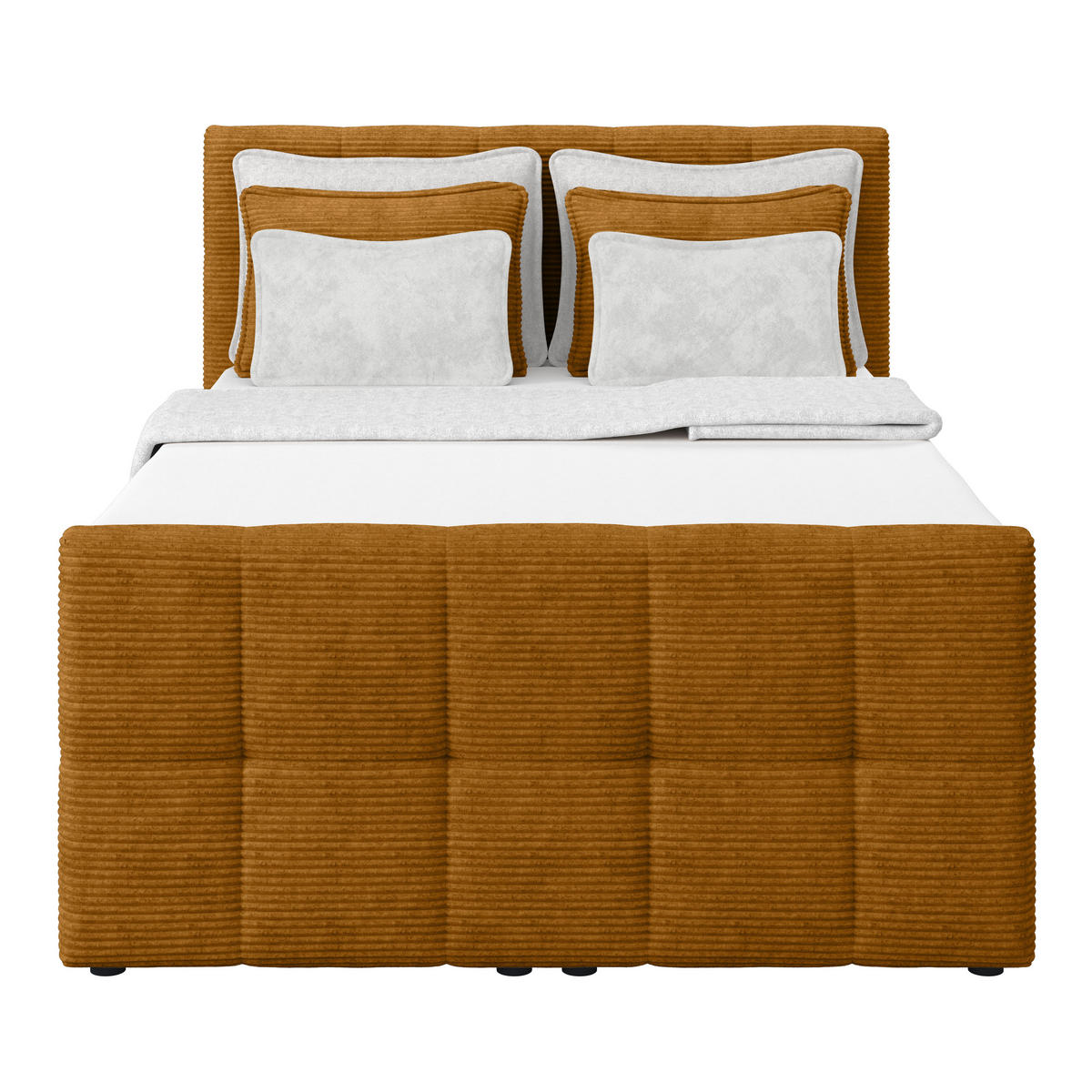 BOXSPRINGBETT 140/200 cm,  in Senfgelb, gepolstertes Kopfteil, Bettkasten, Topper, Matratzen, H4 + H4 = sehr fest  - Senfgelb, KONVENTIONELL, Holz/Holzwerkstoff (140/200cm)