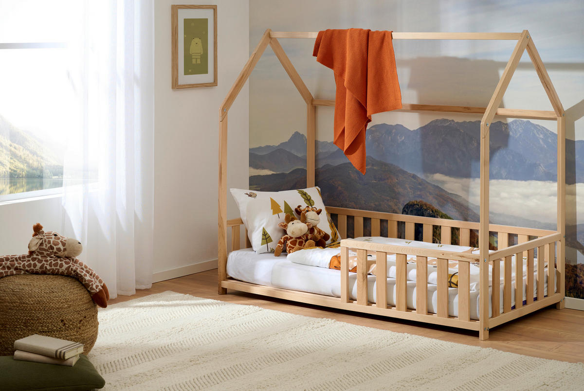 HAUSBETT Buchefarben  - Birkefarben/Buchefarben, Basics, Holz (145/75/135cm) - Jimmylee