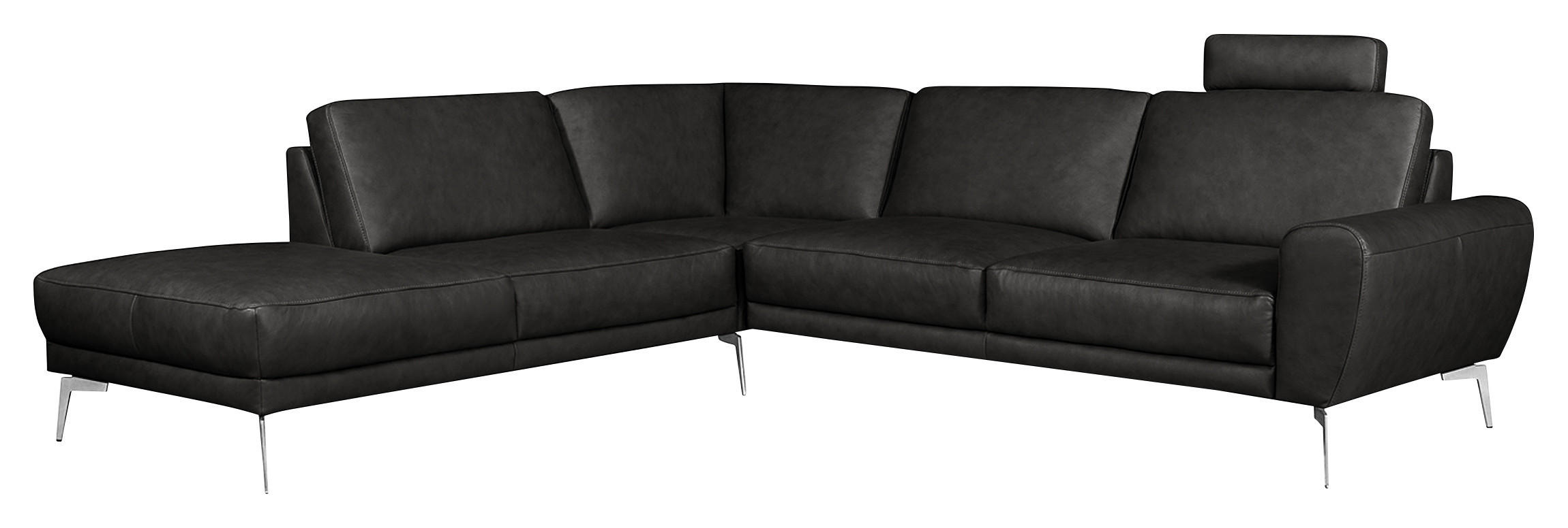 Thumbnail - Livetastic Ecksofa Spring, Schwarz, Leder, Echtleder, Semi-Anilinleder, 4-Sitzer, Ottomane links, L-Form, 273x250 cm, Ma...