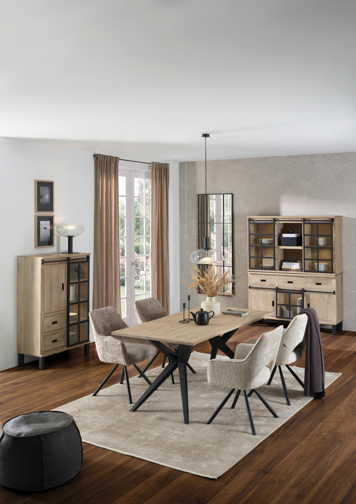 ESSTISCH 180/90/77 cm Echtholz  Holz, Metall in verschiedenen Größen erhältlich rechteckig Schwarz, Graubraun  - Graubraun/Schwarz, LIFESTYLE, Holz/Metall (180/90/77cm) - Landscape