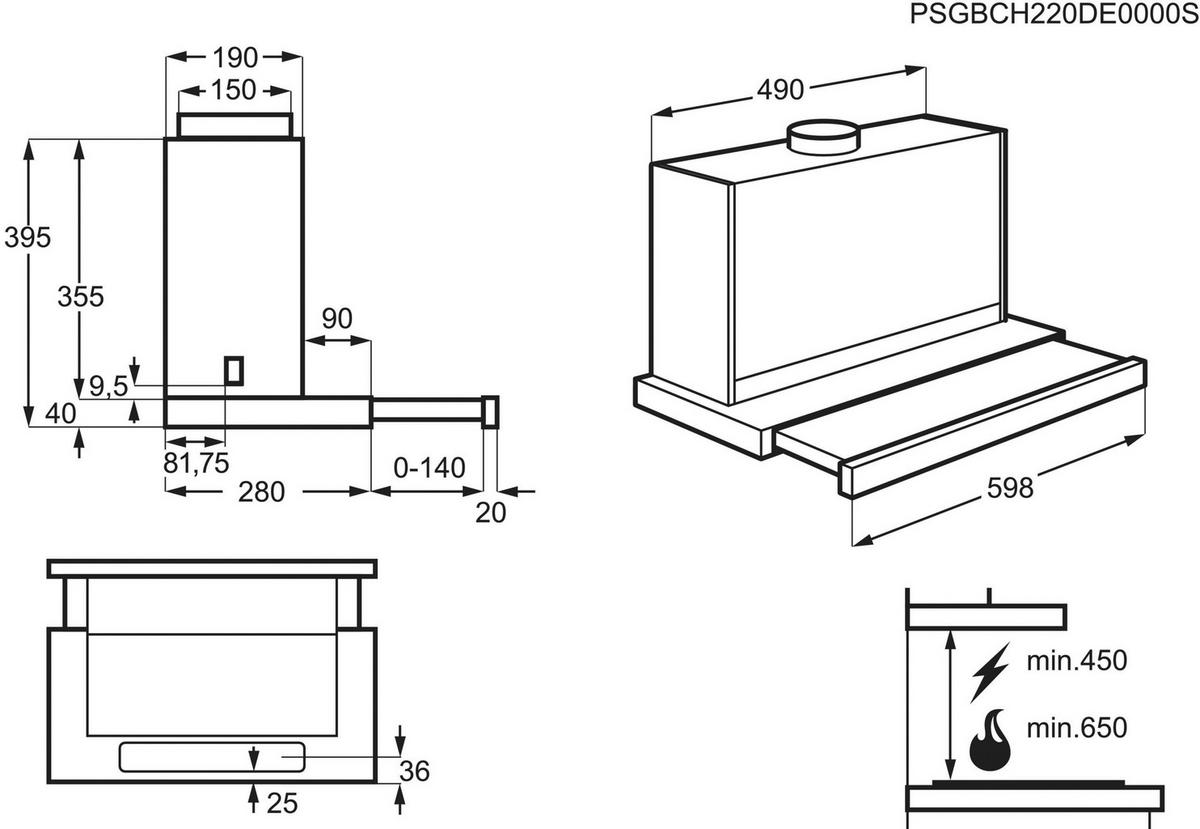 DUNSTABZUGSHAUBE LFP416X  - Silberfarben, Basics, Metall (69,8/39,5/30,0cm) - Electrolux