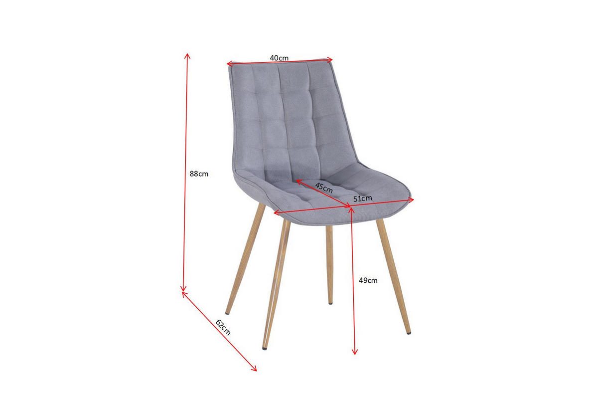 STUHL  in Eisen Webstoff Metall, Textil  - Eichefarben/Hellgrau, MODERN, Textil/Metall (51/88/62cm) - Livetastic