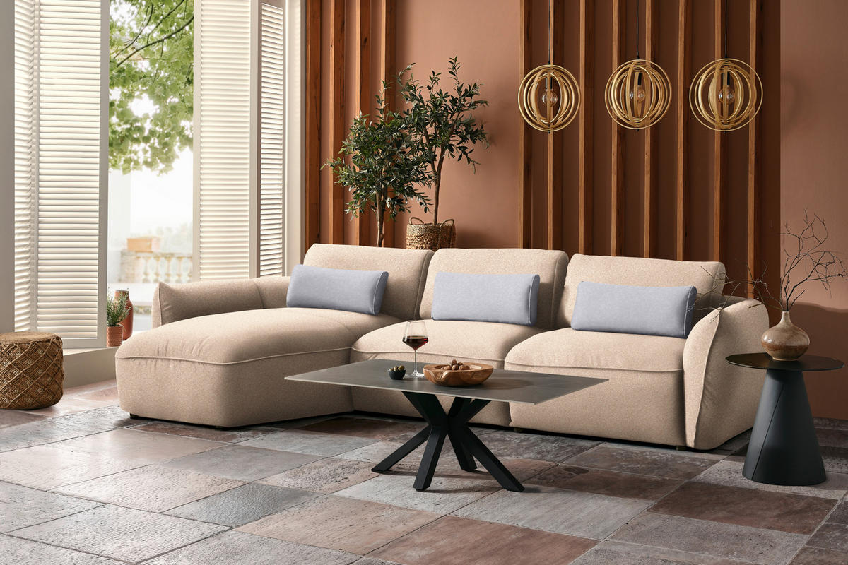 ECKSOFA  in Chenille Creme  190/340 cm  - Greige/Creme, Design, Kunststoff/Textil (190/340cm) - Belluti