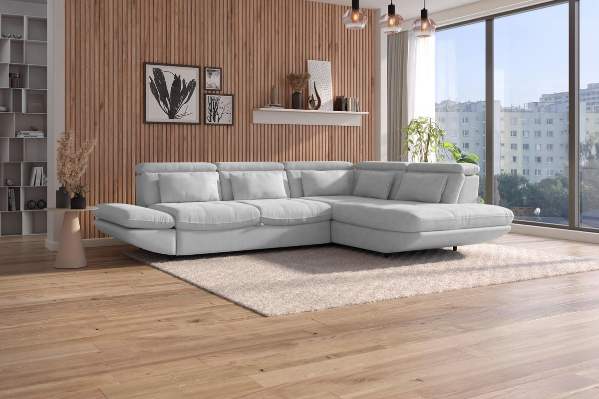 WOHNLANDSCHAFT Hellgrau Mikrofaser  - Hellgrau/Schwarz, MODERN, Kunststoff/Textil (311/233cm) - MID.YOU
