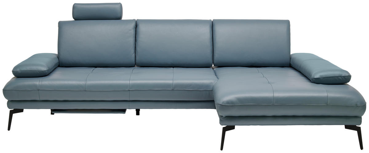 ECKSOFA in Echtleder Graublau  - Graublau/Schwarz, Design, Leder/Metall (187/273cm) - Celina Home