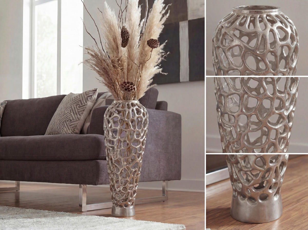 VASE 85 cm  - Silberfarben, Design, Metall (31/85cm) - Livetastic