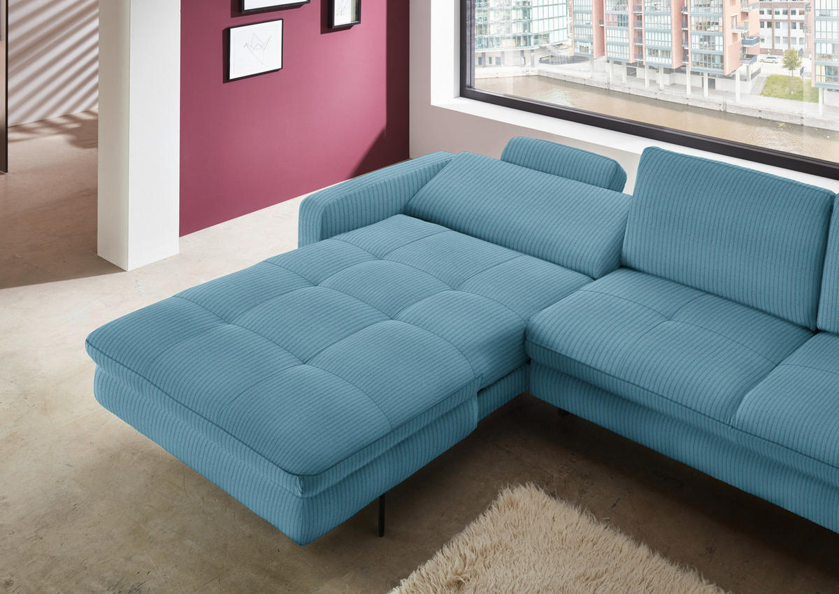 ECKSOFA in Cord Petrol  - Petrol/Schwarz, Design, Textil/Metall (178/302cm) - Beldomo Style