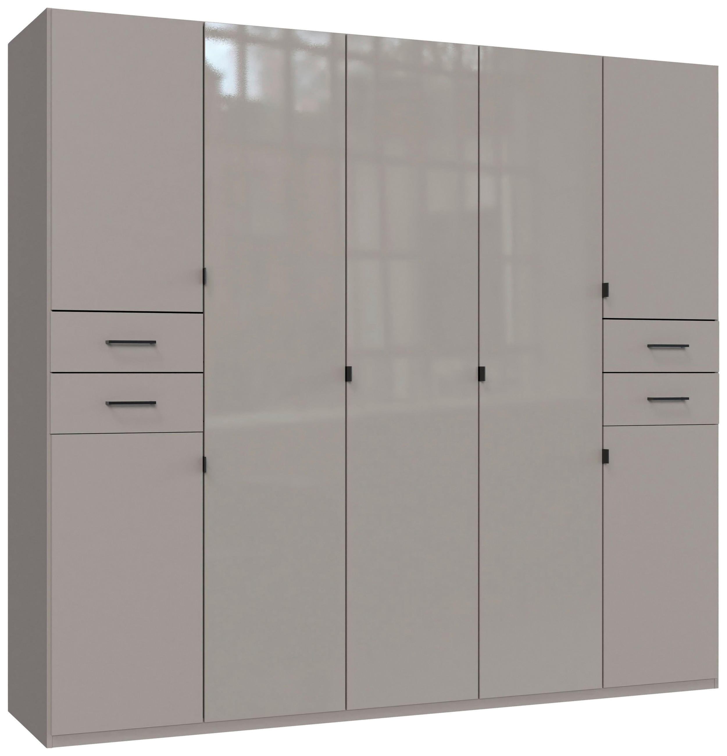 KLEIDERSCHRANK 225/208/58 cm,  in Sahara, 7-türig  - Schwarz/Sahara, KONVENTIONELL, Glas/Holzwerkstoff (225/208/58cm) - Boxxx