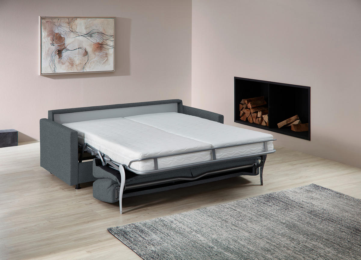 SCHLAFSOFA  in Flachgewebe Blaugrau  - Blaugrau/Schwarz, KONVENTIONELL, Textil/Metall (207/88/101cm) - Bali