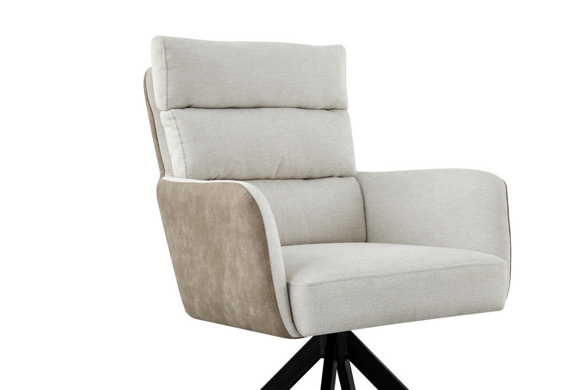 ARMLEHNSTUHL  Sitzfläche 360° drehbar, inklusive Armlehnen Webstoff, Leinenoptik  - Beige/Schwarz, Design, Textil/Metall (60/93/68cm) - Novel