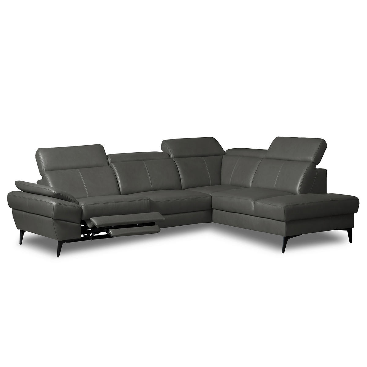 ECKSOFA  in Lederlook Echtleder Anthrazit  264/211 cm  - Anthrazit/Schwarz, Design, Leder/Textil (264/211cm) - Livetastic