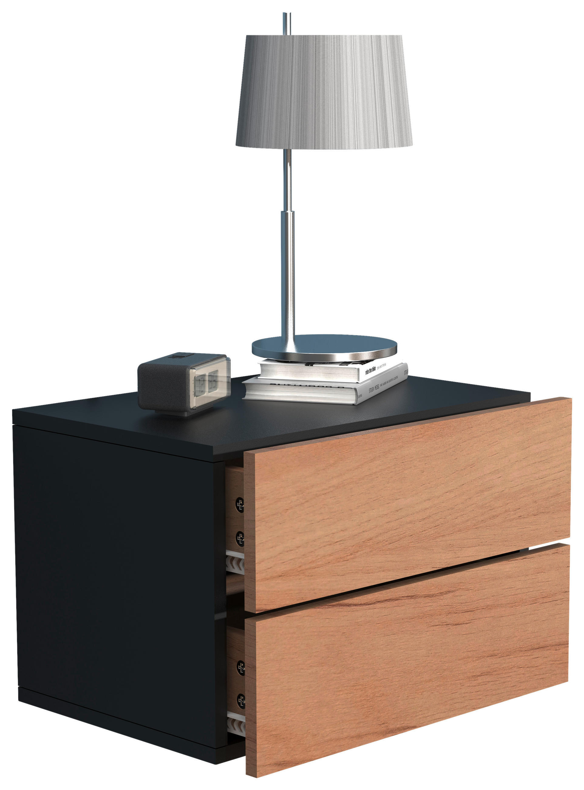 Thumbnail - Mid.you Nachtschrank, Schwarz, Eiche, Holzwerkstoff, 2 Schublade(n) Schubladen, 45x30x32 cm, hängend, Schlafzimmer, Nach...