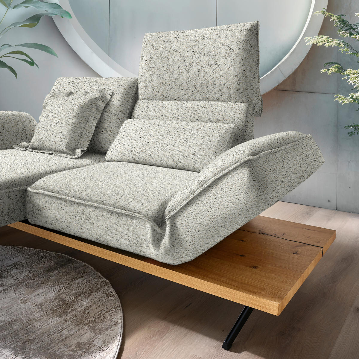 ECKSOFA Chenille Creme  - Creme/Schwarz, Design, Holz/Textil (132/240cm) - Koinor