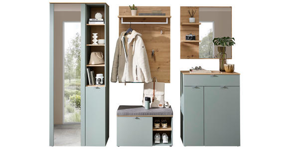 GARDEROBE 5-teilig  in 264/202/38 cm  - Salbeigrün/Eiche Artisan, Design, Glas/Holzwerkstoff (264/202/38cm) - Xora
